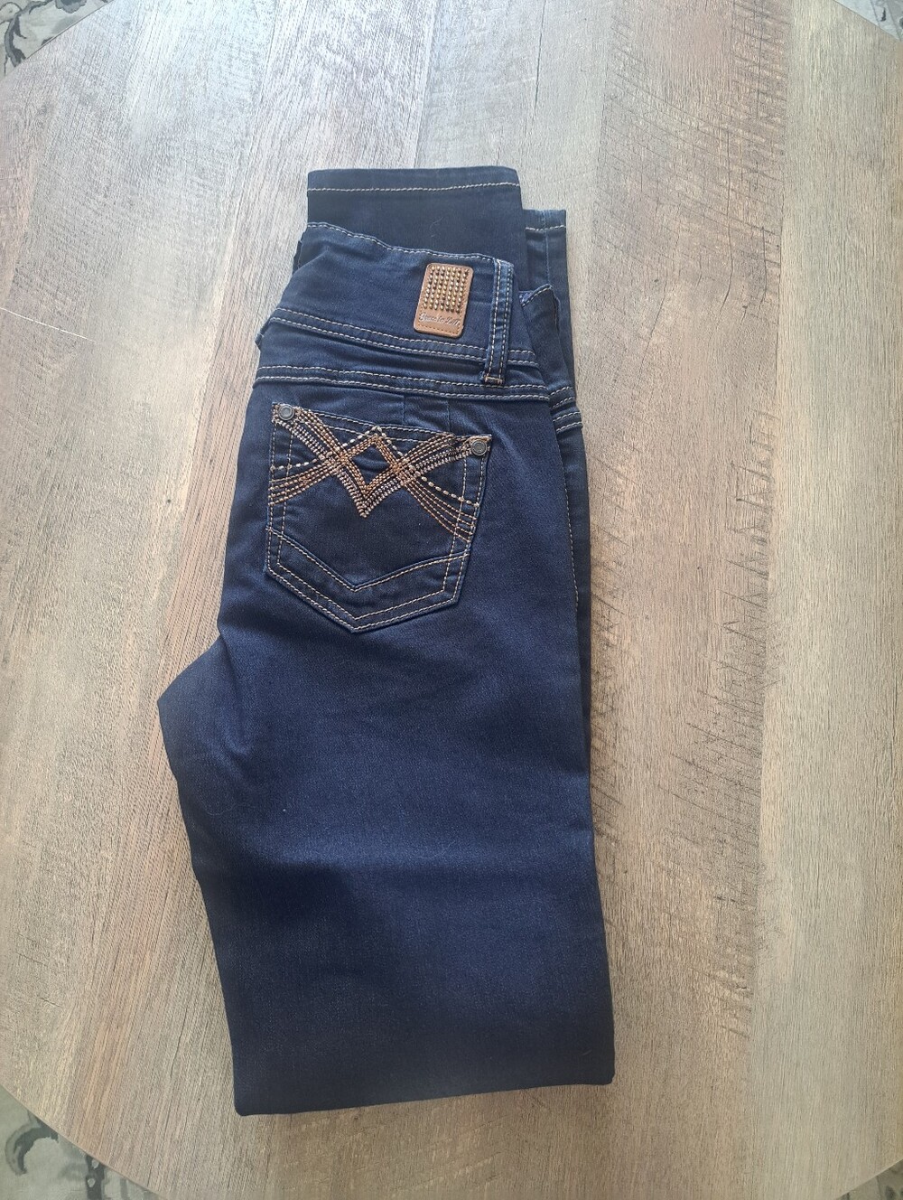 Grace in LA Dark Blue Stretch Jeans with Brown Stitching